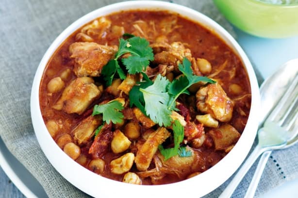 Monkfish, chorizo with butter beans and chickpeas kind of casserole
