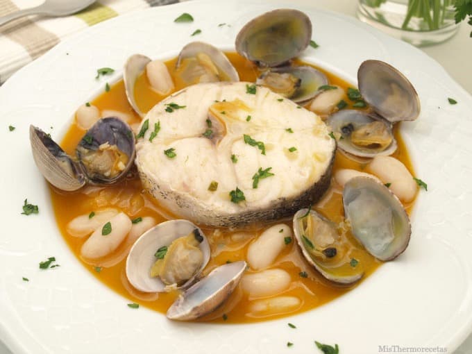 Thermomix Hake with beans and clams